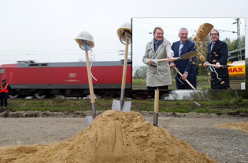 Da wird kräftig geschaufelt: Volker Kefer (l.), Joachim Herrmann (CSU) und Alexander Dobrindt beim ersten Spatenstich.