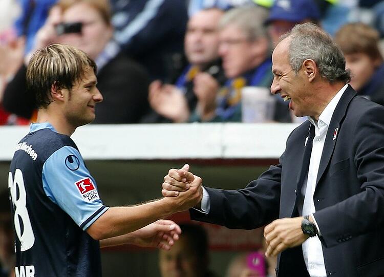 Löwen-Profi Daniel Halfar und Trainer Reiner Maurer