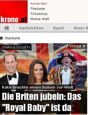 Die österreichische Kronenzeitung schreibt: "Kate brachte einen Buben zur Welt. Die Briten jubeln: das Royal Baby ist da"