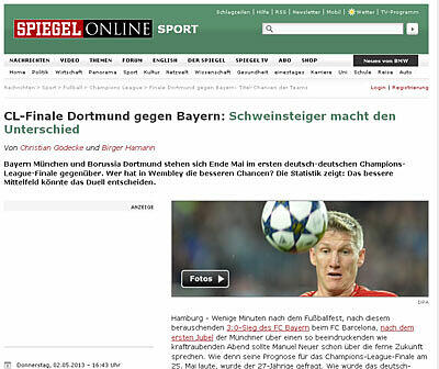 Der &bdquo;Spiegel&ldquo; beschäftigt sich mit einer Analyse des Mittelfelds beider Teams und kommt zu dem Schluss: Schweinsteiger macht den Unterschied