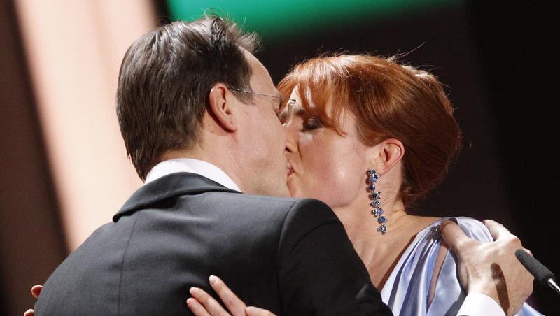 Monica Lierhaus und Rolf Hellgardt bei der Verleihung der Goldenen Kamera.