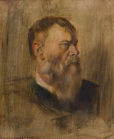 Franz von Lenbachs Selbstporträt im Profil entstand in den späten 1880er Jahren. Franz von Lenbachs Selbstporträt im Profil entstand in den späten 1880er Jahren.