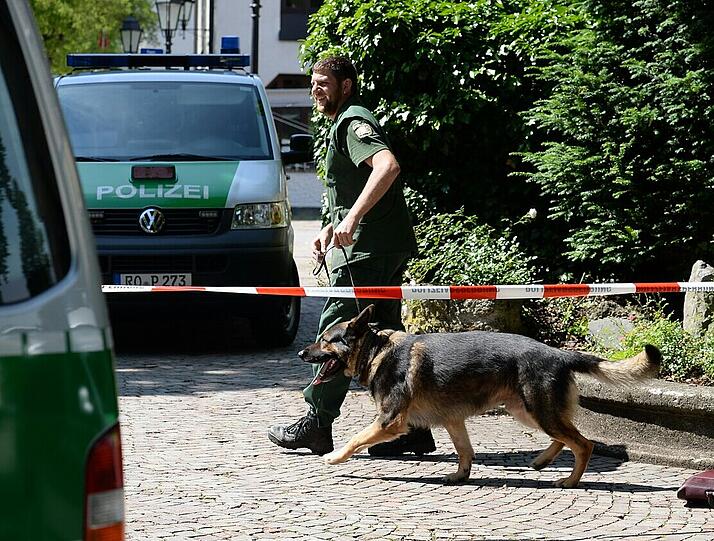 Die Polizei war mit Sprengstoffsuchhunden vor Ort.