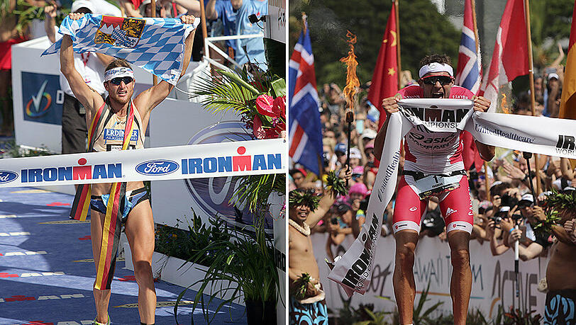 Faris Al-Sultan (links) gewann am 15. Oktober 2005 in 8:14:17 Stunden den Ironman auf Hawaii, Jan Frodeno (rechts) siegte in der Nacht zum Sonntag in 8:06:30 Stunden. Faris Al-Sultan (links) gewann am 15. Oktober 2005 in 8:14:17 Stunden den Ironman auf Hawaii, Jan Frodeno (rechts) siegte in der Nacht zum Sonntag in 8:06:30 Stunden.