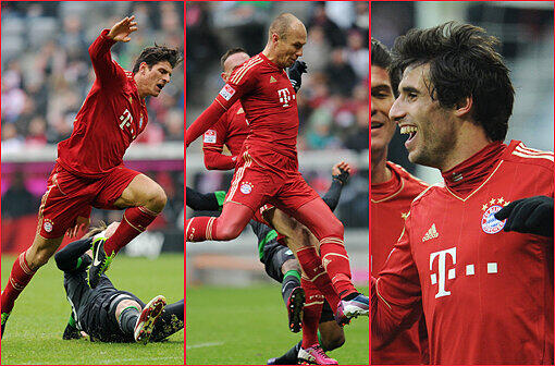 Die Bayern in Gala-Form. Die zuletzt aussortierten Arjen Robben und Mario Gomez können wieder auf sich aufmerksam machen. Die Einzelkritik in der Bilderstrecke zum Durchklicken.