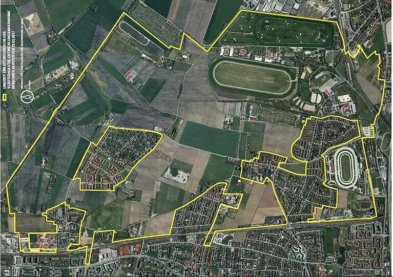 Das neue Baugebiet liegt östlich der S-Bahnhaltestellen Johanneskirchen,
Englschalking, Daglfing und rund um die Pferderennbahnen.