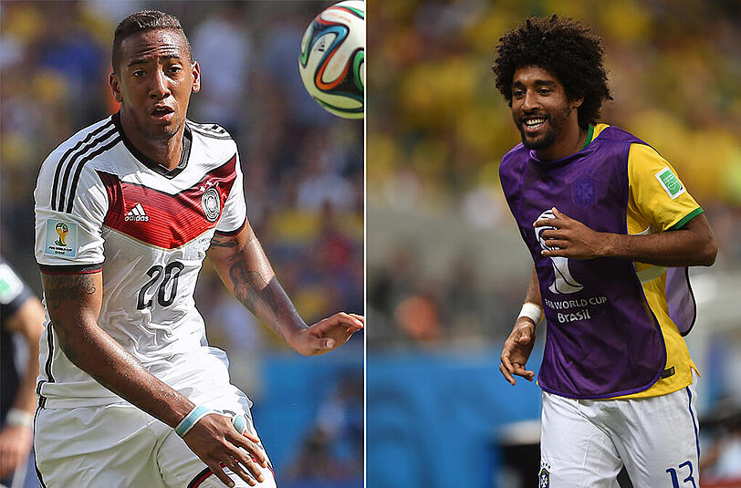 BOATENG &ndash; DANTE: Beim FC Bayern gern nebeneinander, diesmal gegeneinander. Boateng spielte bislang souverän, Dante dagegen saß nur auf der Bank und ersetzt den gelbgesperrten Kapitän Thiago Silva. Schwächung für Brasilien, Punkt für Deutschland.     Stand: 3:0