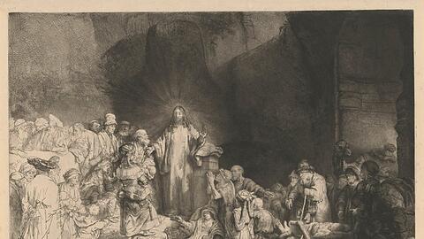 Das schon zu Lebzeiten Rembrandts wertvolle &bdquo;Hundertguldenblatt&ldquo; (Der predigende Christus), um 1648.
