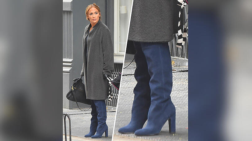 Auch Sängerin Jennifer Lopez setzt auf Velourslederstiefel