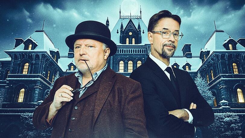 Die aus dem Münster-"Tatort" bekannten Axel Prahl (l.) und Jan Josef Liefers sind die Spielleiter des Live-Krimi-Dinners.