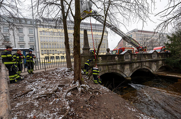 Vor Weihnachten hatten Surfer der Welle mit Einbauten wieder auf die Spr&uuml;nge geholfen. Die Feuerwehr baute die Bretter wieder ab.