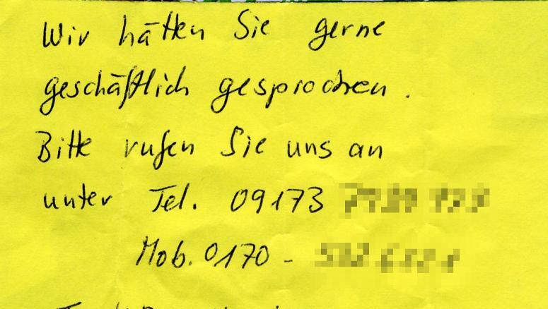 So sehen die Zettel aus, die derzeit an vielen Autotüren angebracht werden. So sehen die Zettel aus, die derzeit an vielen Autotüren angebracht werden.