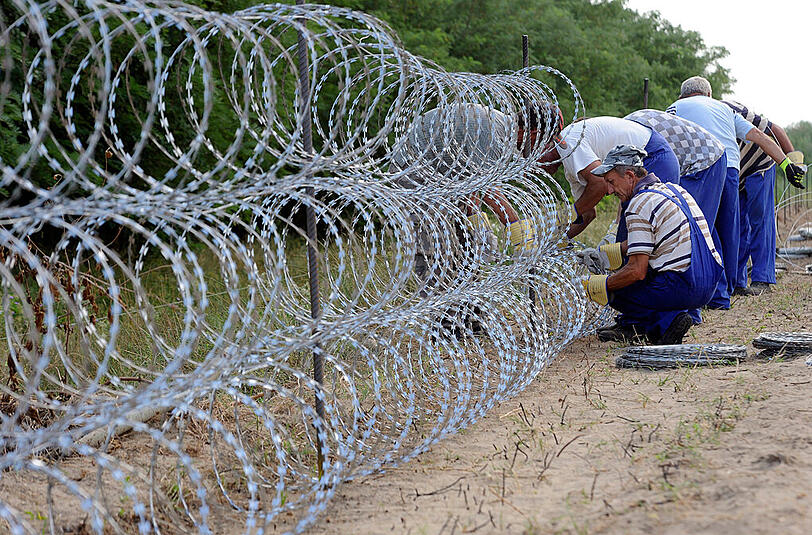 Dieser Zaun soll Hunderttausende Flüchtlinge vom Traumziel "Westeuropa" fernhalten: Auf einer Länge von 175 Kilometern an der Grenze zu Kroatien errichtet Ungarn dieses Bollwerk aus messerscharfem Nato-Draht.