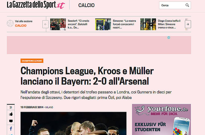 Die italienische Gazzetta dello Sport: "Kroos und Müller schießen Arsenal ab"