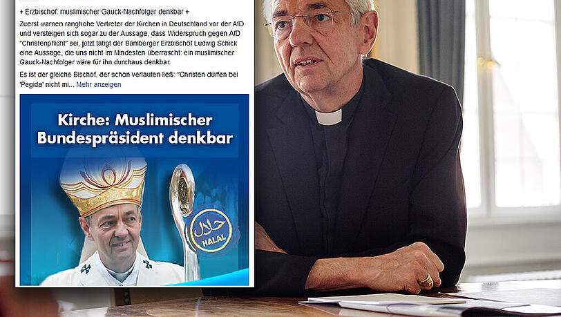 Der Bamberger Erzbischo Ludwig Schick. Im kleinen Bild: Der Facebook-Post der AfD. Der Bamberger Erzbischo Ludwig Schick. Im kleinen Bild: Der Facebook-Post der AfD.