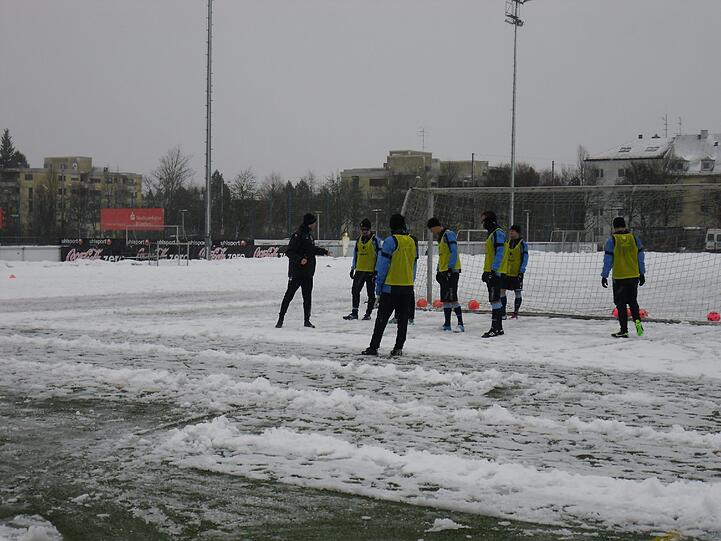 Hart , härter, Alexander Schmidt. Der Trainer des TSV 1860 schickte seine Jungs am Montagvormittag trotz klirrender Kälte, Schneeregen und schneebedeckten Trainingsplätzen raus zum Anschwitzen. Am Abend spielen die Löwen gegen den 1. FC Kaiserslautern. Die Bilder vom Matsch-Training