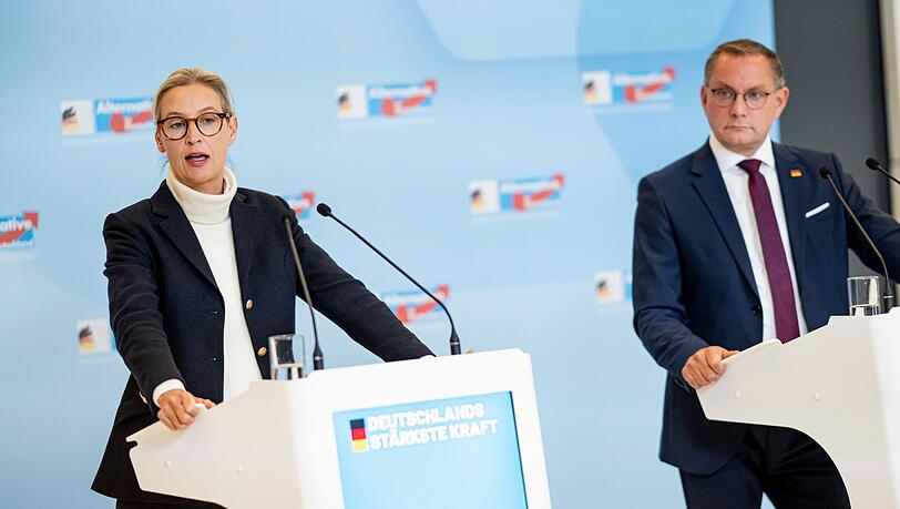 Versammeln die Bundestagsfraktion zur Klausur in Cottbus: Die AfD-Partei- und Fraktionschefs Alice Weidel und Tino Chrupalla. (Archivbild)