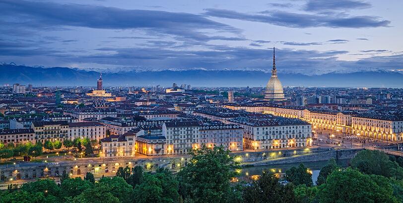 Glanzvolle Stadt Turin im Nordwesten Italiens, in der Region Piemont.