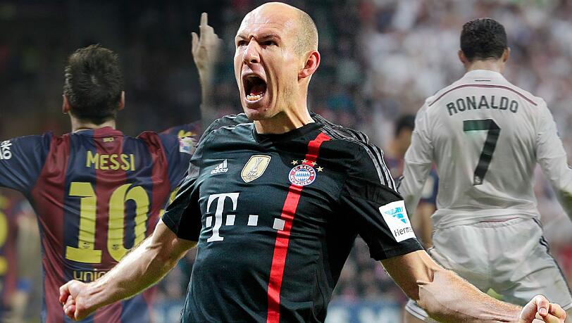 Lionel Messi (l.) und Cristiano Ronaldo (r.) stehen beide unter den Top3 der Fifa-Wahl zum Weltfußballer. Ohne Robben (Mitte). Lionel Messi (l.) und Cristiano Ronaldo (r.) stehen beide unter den Top3 der Fifa-Wahl zum Weltfußballer. Ohne Robben (Mitte).