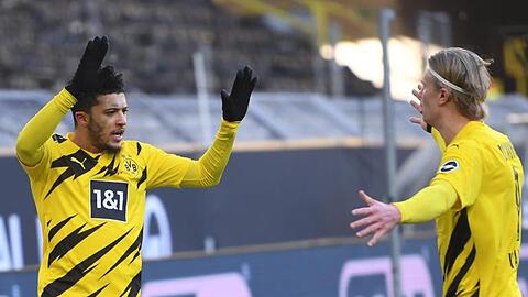 Jadon Sancho (l) und Erling Haaland retteten dem BVB einen Punkt gegen Hoffenheim.
