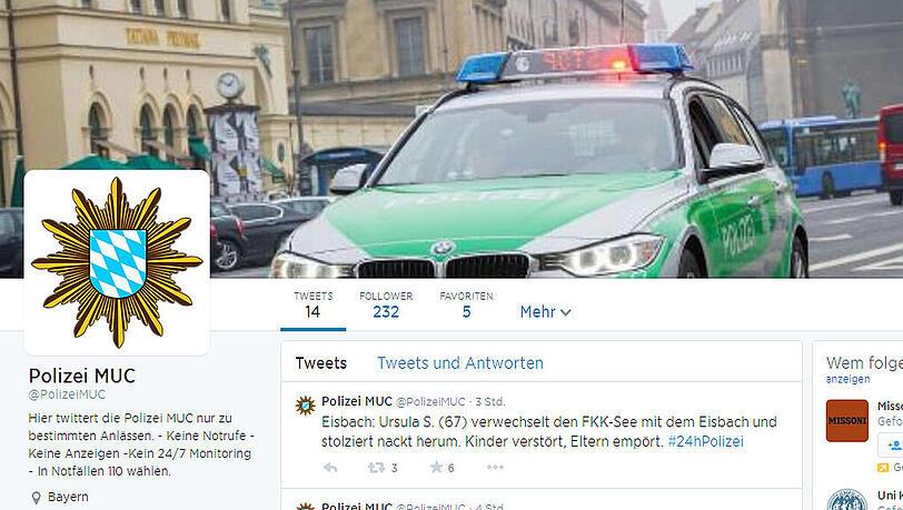 Hinter dem Account @PolizeiMuc stecken keine Polizisten. Hinter dem Account @PolizeiMuc stecken keine Polizisten.