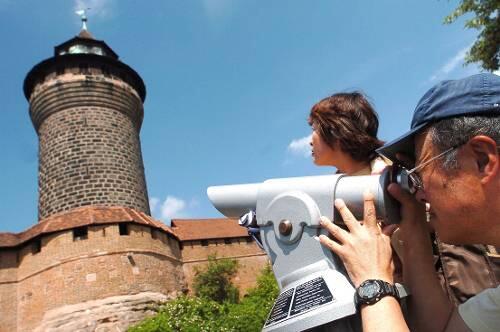 Touristen beim Sightseeing an der Kaiserburg.