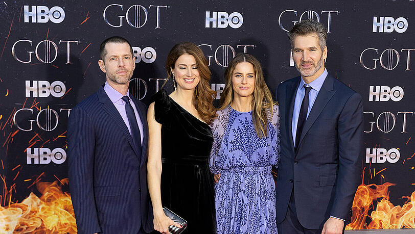 D.B. Weiss mit seiner Ehefrau Andrea Troyer (l.) und David Benioff an der Seite seiner Frau Amanda Peet D.B. Weiss mit seiner Ehefrau Andrea Troyer (l.) und David Benioff an der Seite seiner Frau Amanda Peet