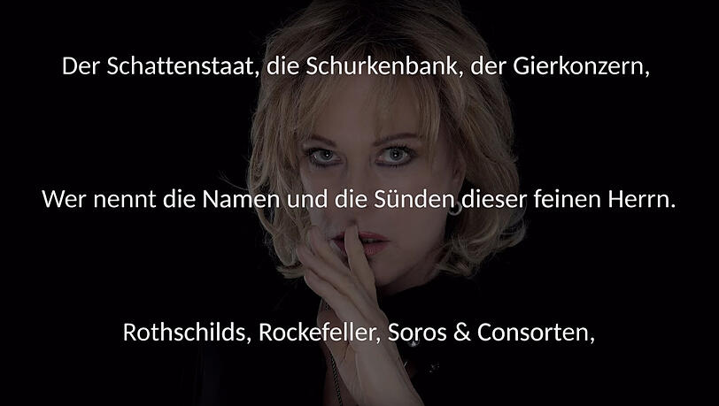 In ihrem neuen Musikvideo mischt Lisa Fitz Kapitalismuskritik mit Verschwörungstheorien. In ihrem neuen Musikvideo mischt Lisa Fitz Kapitalismuskritik mit Verschwörungstheorien.