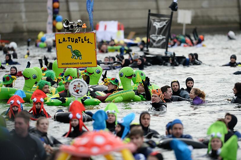 47. Donauschwimmen in Neuburg an der Donau: 2241 wagemutige Teilnehmer haben sich beim größten Winterschwimmen Europas in die eiskalten Fluten gestürzt. Die Bilder.