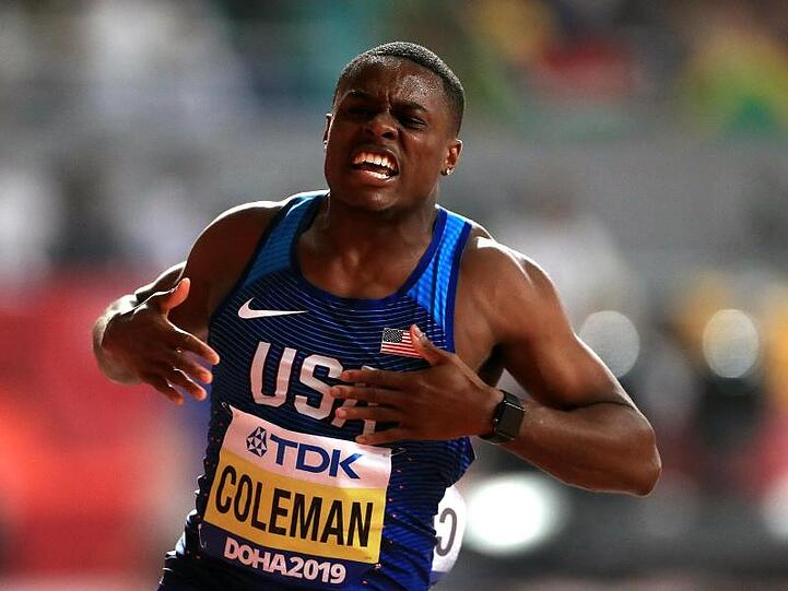 US-Sprinter Christian Coleman jubelt nach seinem Sieg.