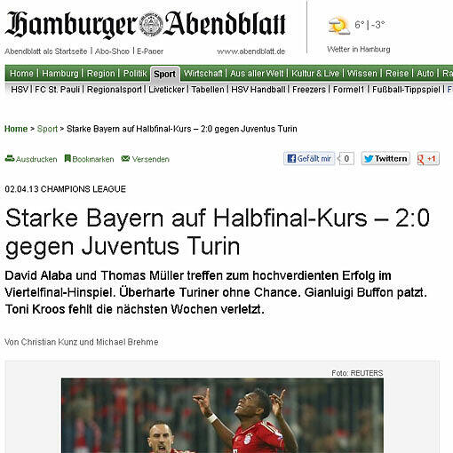 Die Bayern "auf Halbfinal-Kurs", schreibt das "Hamburger Abendblatt".