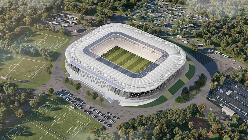 Aus der Vogelperspektive: So soll das neue Wildparkstadion für 34.000 Zuschauer aussehen.
