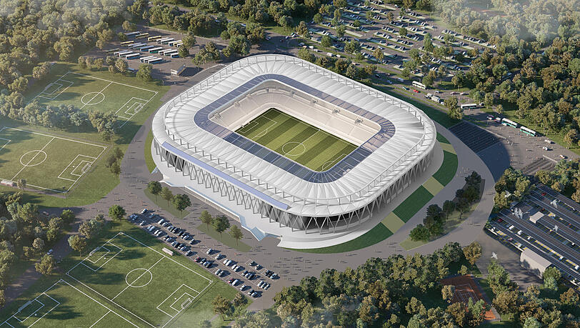Aus der Vogelperspektive: So soll das neue Wildparkstadion für 34.000 Zuschauer aussehen. Aus der Vogelperspektive: So soll das neue Wildparkstadion für 34.000 Zuschauer aussehen.