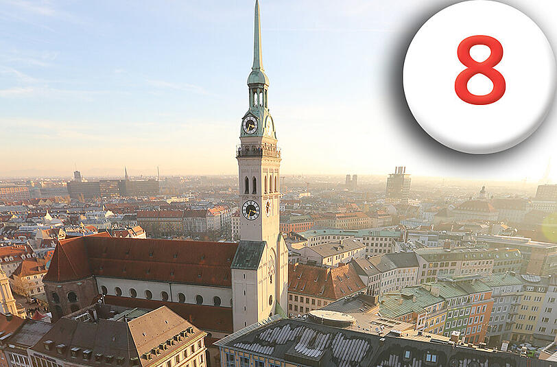 Mit seinen 91 Metern Höhe wacht der Alte Peter über die Münchner Innenstadt.