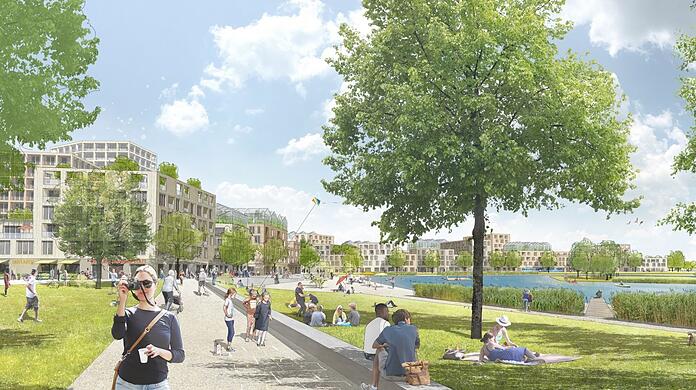 So könnte die Seepromenade in dem neuen Stadtviertel einmal aussehen.