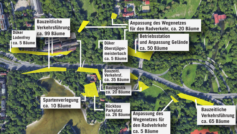 In einer ersten Analyse geht das Baureferat davon aus, dass an diesen Stellen zusätzliche Bäume fallen müssen. In einer ersten Analyse geht das Baureferat davon aus, dass an diesen Stellen zusätzliche Bäume fallen müssen.