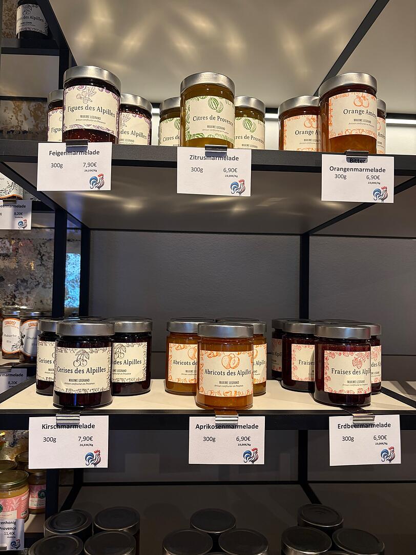 Von Feige &uuml;ber Aprikose bis zur bitteren Orange: Das Chez Pierre hat viele franz&ouml;sische Marmeladen im Sortiment.