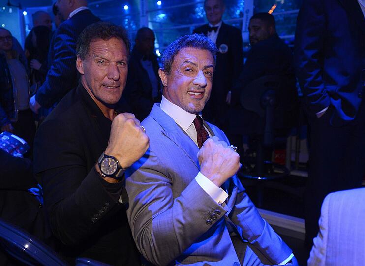 Action-Heros unter sich: Ralf Möller und Silvester Stallone beim Klitschko-Kampf