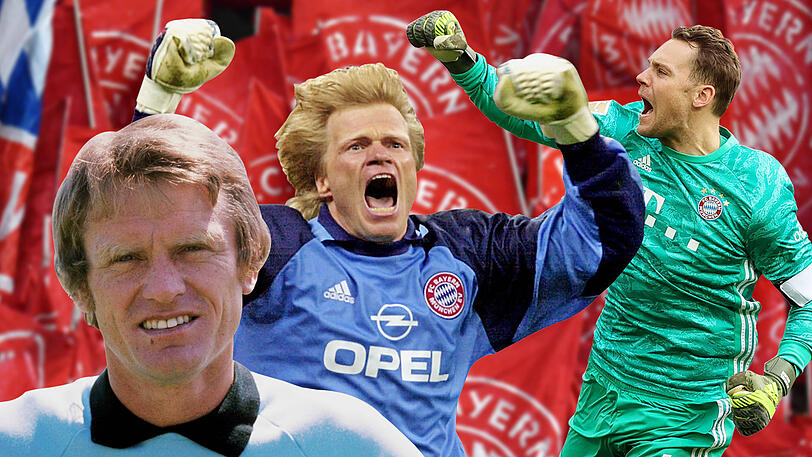 Drei Zeitalter, drei bayerische Torhüter-Legenden: Sepp Maier, Oliver Kahn und Manuel Neuer (v.l.) haben alle jeweils die Königsklasse gewonnen. Aber wer gehört nun in Bayerns Champions-Elf?