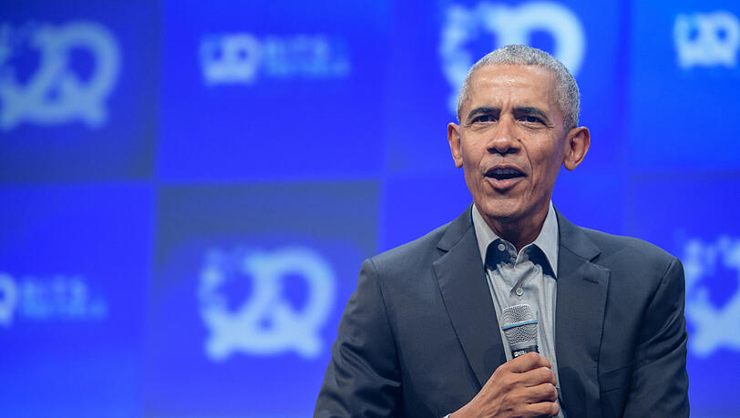 Barack Obama während seiner Rede bei "Bits&Pretzels". Barack Obama während seiner Rede bei "Bits&Pretzels".