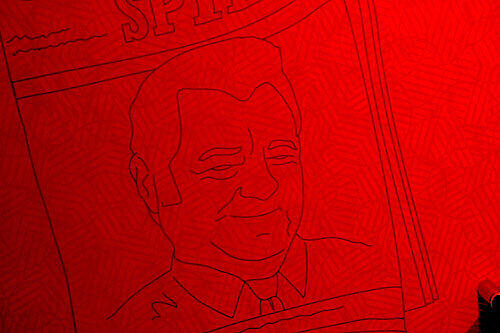 Das Strauß-Portrait lässt sich mit eine Spezial-Lupe betrachten.