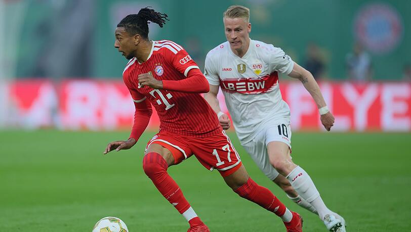 Zum Auftakt der neuen Bundesliga-Saison trifft der FC Bayern München auf den VfB Stuttgart (Freitag, 28. August, live bei SAT.1 und Sky). Im Bild: Michael Olise (links) und Chris Führich beim DFB-Pokalfinale im Mai. Zum Auftakt der neuen Bundesliga-Saison trifft der FC Bayern München auf den VfB Stuttgart (Freitag, 28. August, live bei SAT.1 und Sky). Im Bild: Michael Olise (links) und Chris Führich beim DFB-Pokalfinale im Mai.
