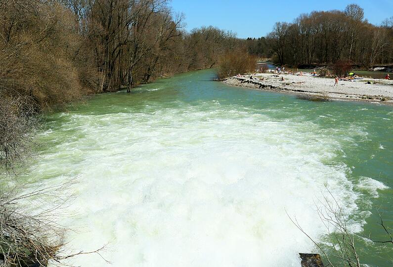 Die Isar rauscht ganz schön kräftig durch den Flaucher.