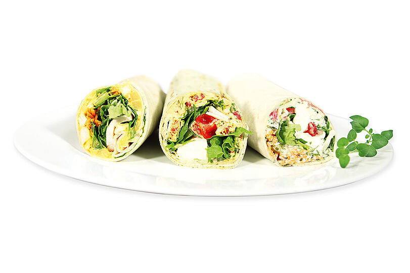 Neu im Sortiment von vinzenzmurr: Wraps mit unterschiedlichen Füllungen.