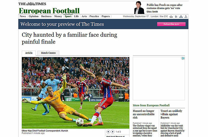 Die "London Times" sieht ManCity von einem "bekannten Gesicht heimgesucht".