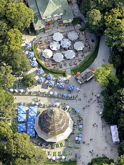 Der Chinesische Turm ist aus der Luft ganz gut zu erkennen.