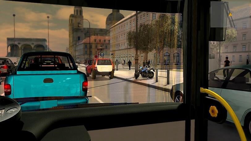 So sieht eine virtuelle Fahrt durch München in der Bussimulation aus.