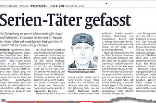 Auftatmen nach Jahren der Angst: So berichtete die AZ am 11. September 2010 über die Festnahme des &bdquo;Phantoms&ldquo;.