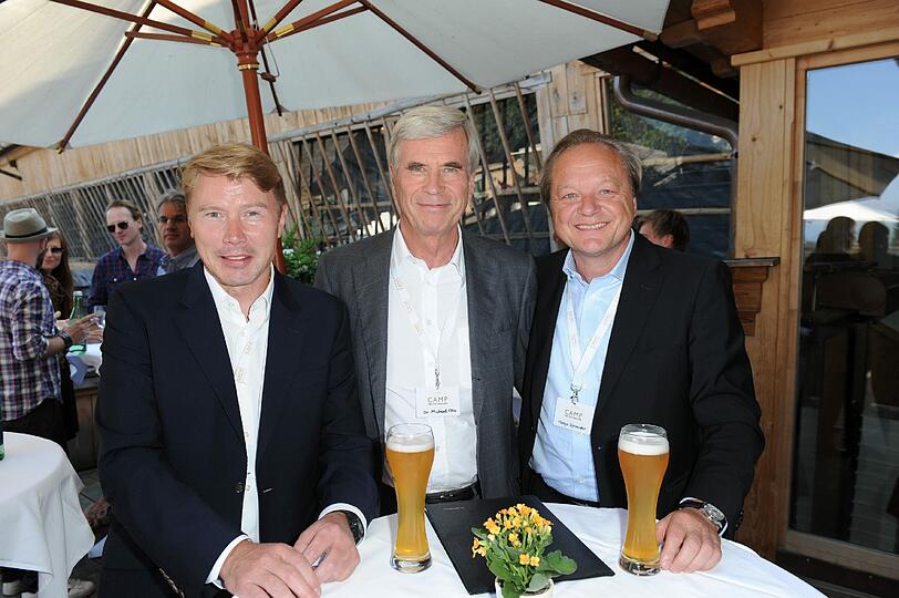 Mika Häkkinen (l.), Dr. Michael Otto (Otto Group) und  Hanjo Schneider (Hermes Versand).
