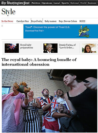 Die US-amerikanische "Washington Post" kann die Hysterie um das Baby nicht ganz verstehen und kommentiert: "Ein springender Pulk aus internationaler Besessenheit".
